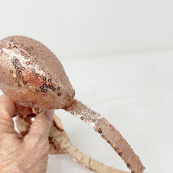 DISNEY PARKS Authentic Rose Gold Sequined Metallic Minnie Mouse Ears Headband - Picture 7 of 7